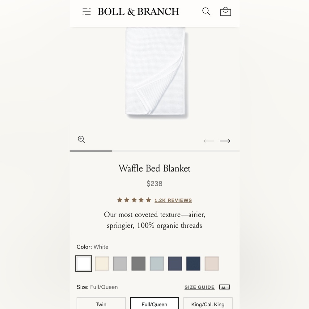 Boll & Branch Waffle Bed Blanket (Full/Queen) NWT